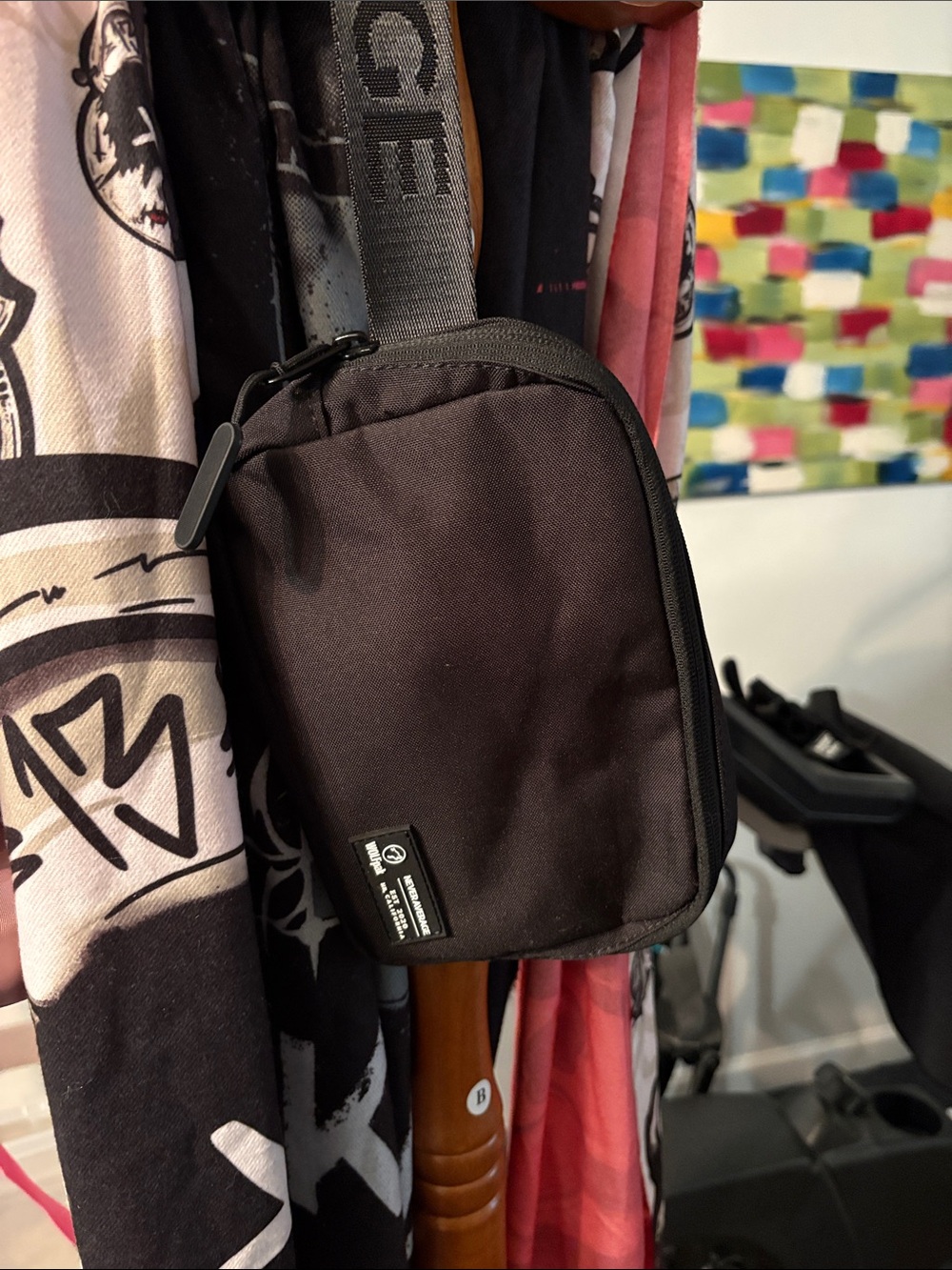Men's Black Crossbody Belt Bag with Branded Strap